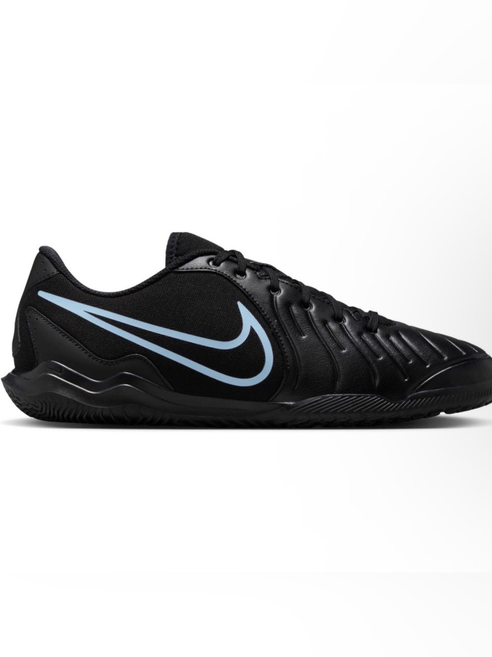 Nike Tiempo Black Indoor Soccer Shoes with Light Blue Swoosh Sz 6Y
